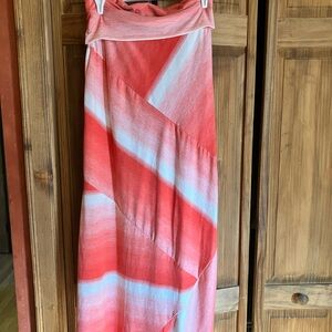 Green Envelope Pink Asymmetrical A-Line Maxi Skirt